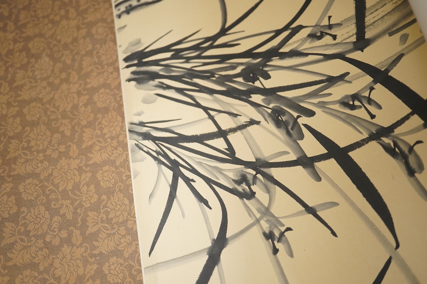 Four Japanese paintings on silk, and two woodblock prints, one after Shinsai, largest 30x25cm